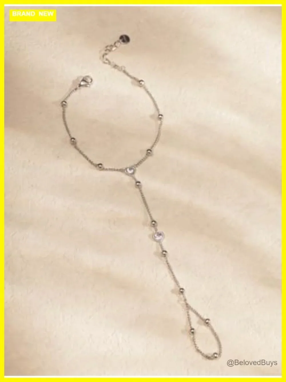 Silver-tone Heart Finger Chain Bracelet Stainless Steel Zirconia Emo Punk Grunge